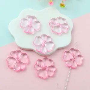 Pink acrylic four leaf clover loose beads transparent DIY jewelry making spacer charms