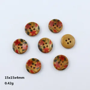 Botones redondos de madera de camelia con estampado floral 15mm botones decorativos ropa.