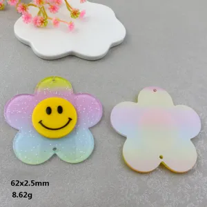 Ciondolo girasole in acrilico glitterato sfumato con foro, accessorio gioielli fai da te.
