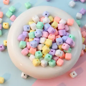 Acrylic Faceted Square Beads Solid Color Loose Spacer Beads For DIY Jewelry Making Craft Accessories