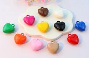 Colorful 17mm glossy acrylic heart charms with hole for DIY jewelry making accessories.