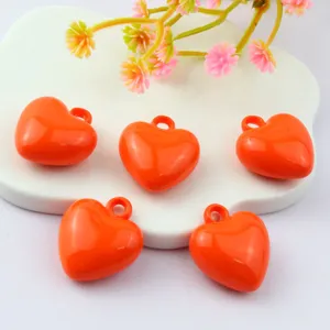 17mm glossy acrylic heart charms bright orange DIY jewelry pendants small cute findings