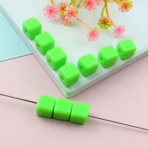 Green acrylic square beads 8mm loose spacer beads for DIY jewelry making and crafting projects.