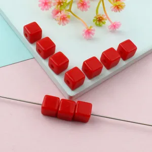 8mm red acrylic square cube loose beads for DIY jewelry making and crafting accessories.