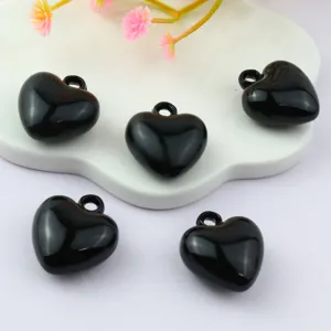 17mm black acrylic heart pendants, smooth glossy charms for DIY jewelry making accessories.