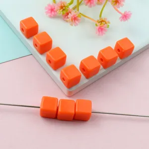 8mm acrylic square cube loose beads solid orange DIY jewelry making crafting spacer beads