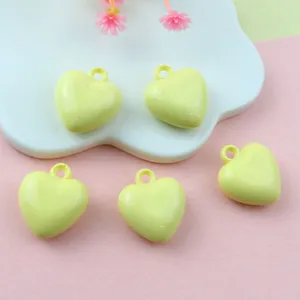 17mm yellow acrylic heart pendant charm for DIY jewelry making, smooth surface and cute look.