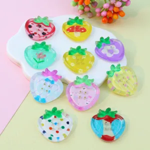 Colorful Printed Acrylic Strawberry Shape 4-Hole Buttons DIY Jewelry Accessories Shoe Patches Phone Chain Craft Supplies