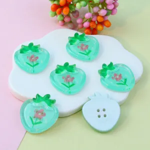 Acrylic strawberry shape 4-hole buttons and charms for DIY jewelry clothing accessories craft.