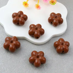 Brown acrylic five-petal flower beads, 18mm through-hole loose beads for DIY jewelry making accessories.