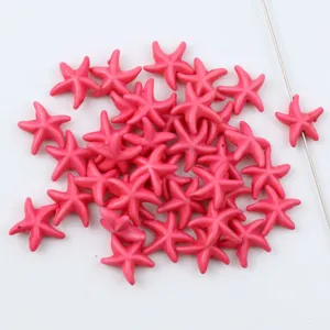 Pink turquoise starfish loose beads with straight holes for DIY jewelry making and craft decor.