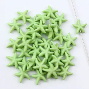Light green turquoise starfish loose beads for DIY jewelry making, straight hole stone bead.