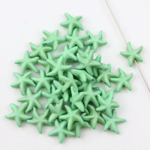 Turquoise starfish loose beads for DIY jewelry making, direct hole, light green color craft supplies.