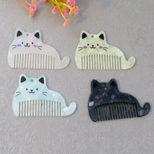 Cute cat shaped acrylic hair comb set with hanging hole, portable mini pocket hair styling tool.