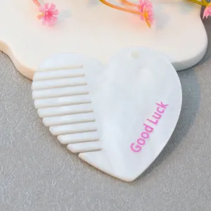 Acrylic heart shaped comb with hanging hole cute pink letter print hair accessory daily care
