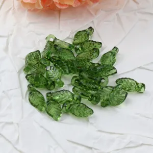Green leaf acrylic loose beads detail close-up, perfect for DIY bracelet necklace making.