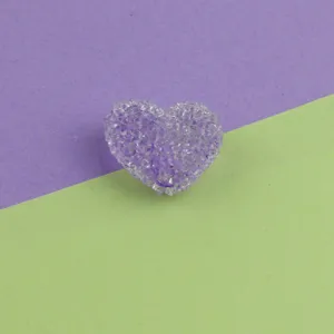 Purple heart acrylic sugar bead detail shot, ideal for DIY jewelry crafting and accessories.
