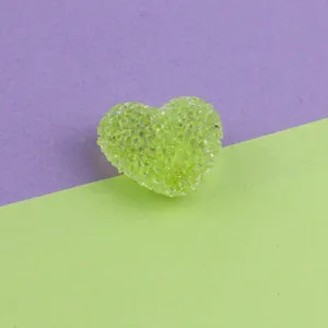 Green acrylic sugar heart bead for DIY jewelry making, sweet textured direct-hole loose bead accessory.