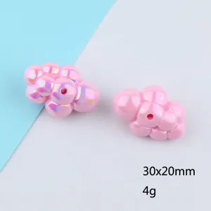 Pink iridescent acrylic cloud beads for DIY jewelry making, 30x20mm craft loose beads supply.