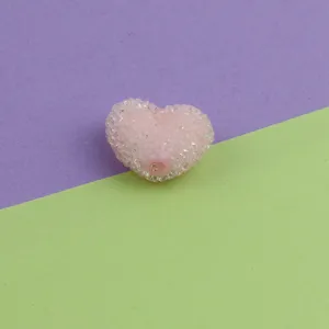 Pink acrylic heart sugar bead detail shot, sparkly candy style DIY jewelry crafting accessory.