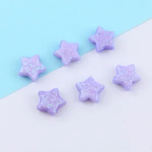 Purple glitter star loose beads for jewelry making, acrylic DIY accessories detail.
