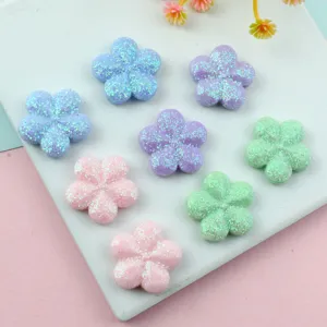 Glitter five petal flower resin beads for DIY jewelry accessories and crafts decor