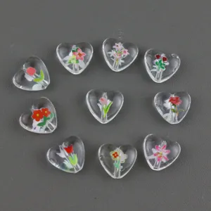 Transparent Printed Acrylic Heart Beads DIY Jewelry Necklace Bracelet Beading Handcrafted Material Accessories