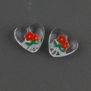 Transparent acrylic heart beads with flower print DIY jewelry making handmade accessories 15mm