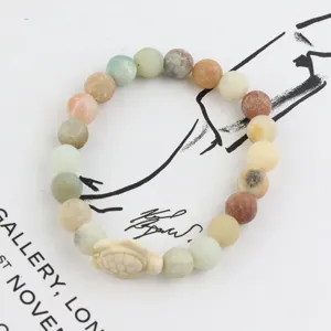 Natural stone sea turtle beaded bracelet for women, elastic multi-color gemstone jewelry.