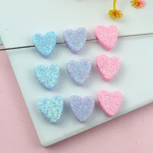 Glitter heart loose beads acrylic sparkling love charms DIY jewelry making accessories 9pcs