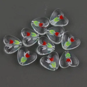 15mm transparent heart beads with tulip print DIY necklace bracelet jewelry making accessories