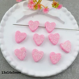Pink glitter heart acrylic loose beads for DIY jewelry making accessories 13x14x5mm.