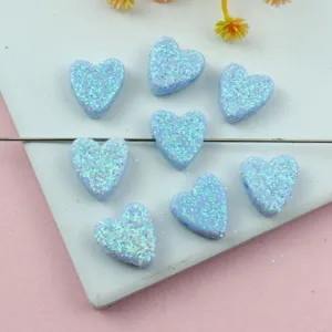 Acrylic glitter heart loose beads for DIY jewelry making, blue sparkle through-hole charm accessories.