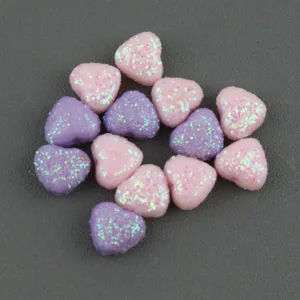 Glitter heart acrylic loose beads with hole, sparkling craft jewelry making accessories
