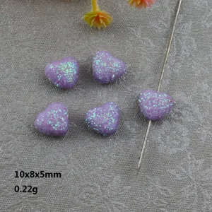 Purple glitter heart acrylic loose beads detail, 10x8x5mm size for DIY jewelry accessories.