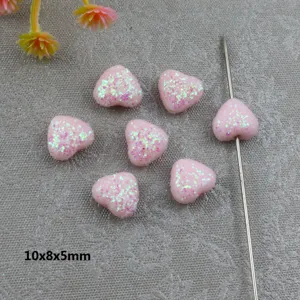 Pink glitter heart acrylic loose beads 10x8x5mm DIY jewelry making accessories crafting parts