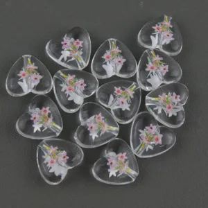 15mm transparent printed acrylic heart beads for DIY jewelry necklace bracelet crafting