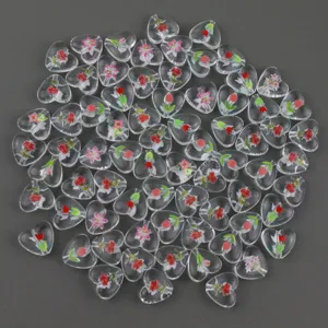 15mm transparent printed acrylic heart beads for DIY jewelry necklace bracelet making.