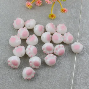 Acrylic cat paw beads pink white cute loose beads for DIY phone charm jewelry making crafts supply