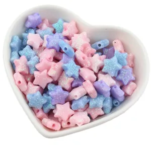 Acrylic glitter star loose beads for DIY jewelry making, pink blue purple craft accessories