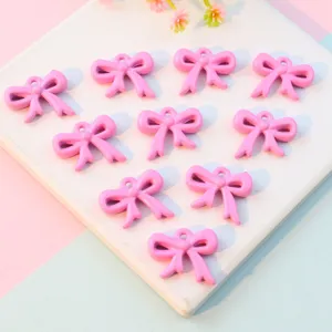 Pink bow charms acrylic ribbon pendants cute hollow jewelry making DIY craft accessories