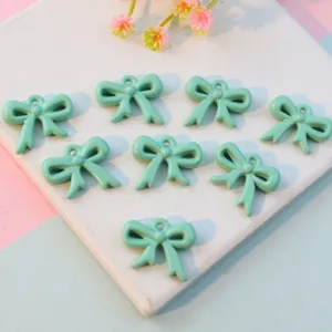 Acrylic ribbon bow pendant charms, light green hollow DIY jewelry making accessories