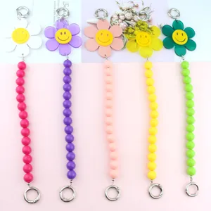 Large acrylic smiley sunflower phone chain, colorful bead bag strap and case decorative charm.