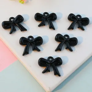 Black acrylic bow pendant charms with holes, 6 pieces DIY jewelry making accessories.