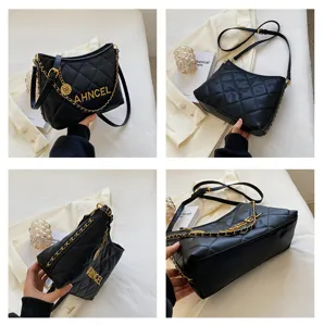 Stylish black quilted shoulder bag for women, trendy chain strap handbag and crossbody purse.