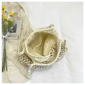 Hollow woven commuter shoulder tote bag, large capacity summer beach casual bag for women.