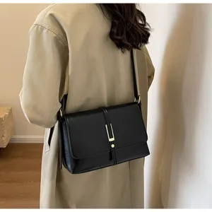 Black leather shoulder bag vintage chic cross body bag for women casual daily purse new