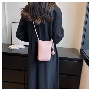 Minimalist pink PU leather crossbody phone bag, chic niche design, perfect for casual daily wear.