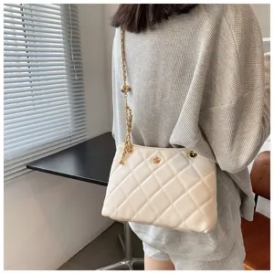 Women quilted shoulder bag stylish white chain underarm handbag spring summer fashion