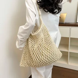 Women Woven Hollow Out Shoulder Tote Bag Large Capacity Casual Beach Commuting Polyester Handbag For Summer Vacation